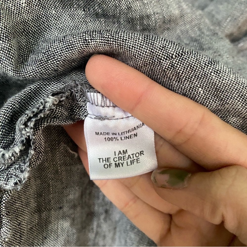 Flax sleeveless v neck tank top shirt gray salt and pepper linen side slits 1G - Picture 7 of 12
